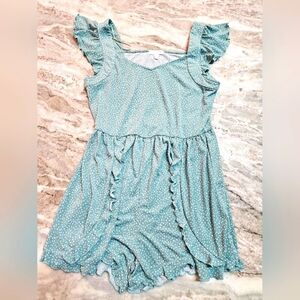 “Abound Ruffle Flutter Sleeve Polka Dot Romper Teal White Women’s M”
